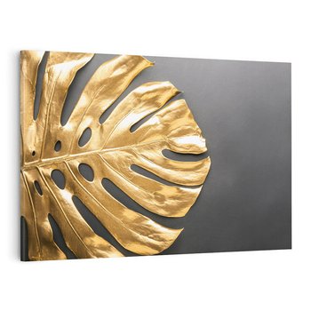 Obraz na płótnie 100x70 - Złoty Liść Monstera - złoty, liść