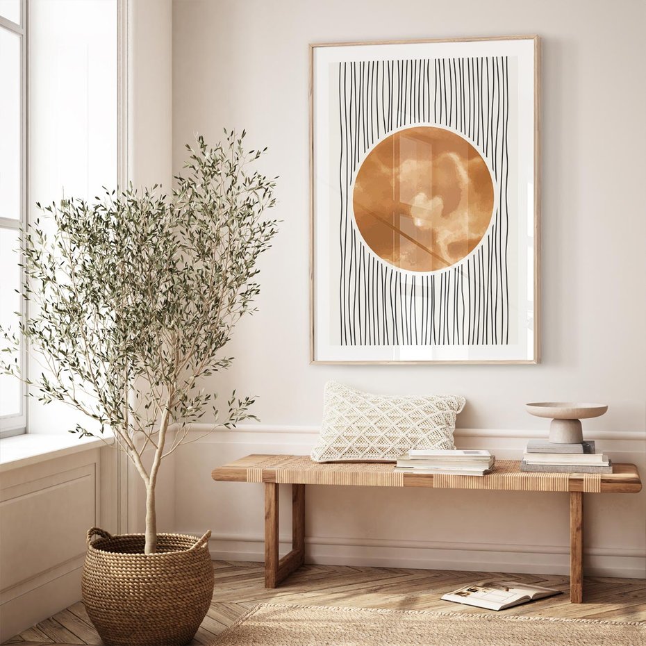 Plakat w ramie 50x70 - Eteryczne Krągłe Echa - boho obraz, geometria - rama drewno