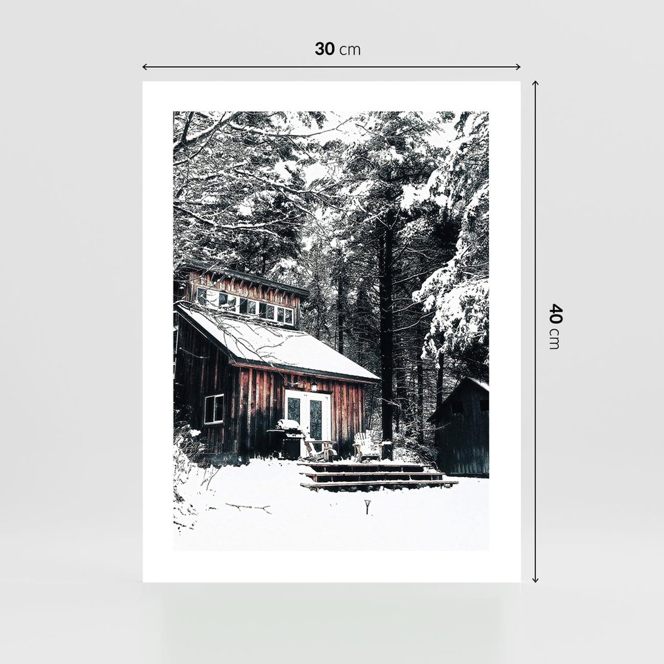 Plakat bez ramy 30x40 - Zimowy Urok Drewnianego Domku - zima, drewniany domek