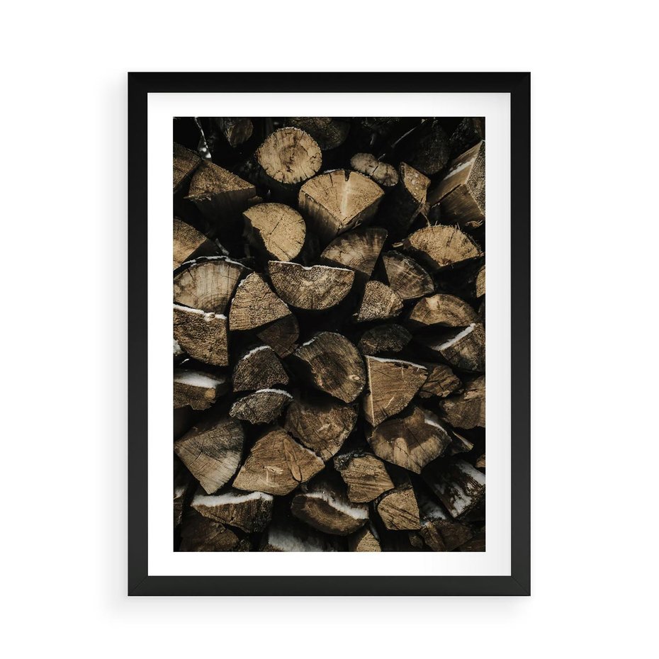 Plakat w ramie 50x70 - Piękno Prostej Formy - drewno, kłody - rama czarna