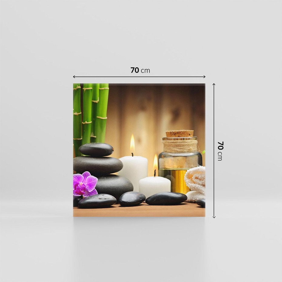 Obraz na płótnie 70x70 - Spokojny zakątek SPA z bambusem i kamieniami - bambus, kamienie