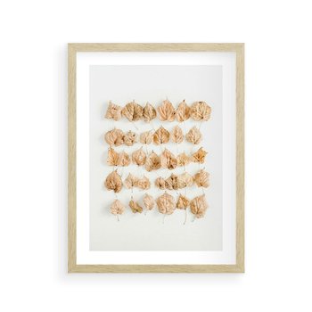 Plakat w ramie 30x40 - Liście Złotego Sezonu - kompozycja z suchych żółtych liści - rama drewno