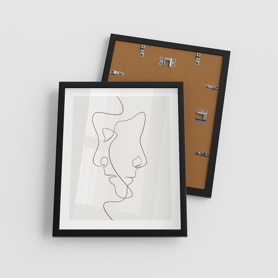 Plakat w ramie 40x50 - Jedna Linia, Dwie Twarze - minimalistyczny plakat, dwie twarze - rama czarna
