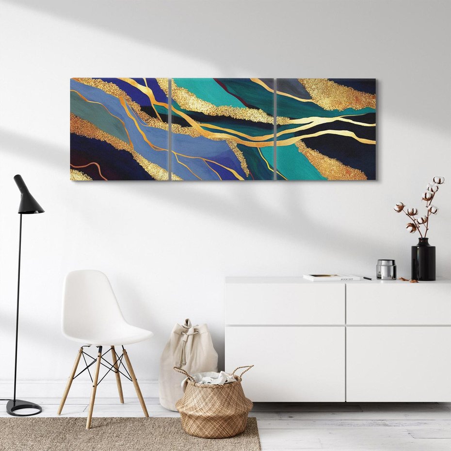 Obraz na płótnie 90x30 - Sztorm malarskich emocji - marmur, abstrakcyjna grafika