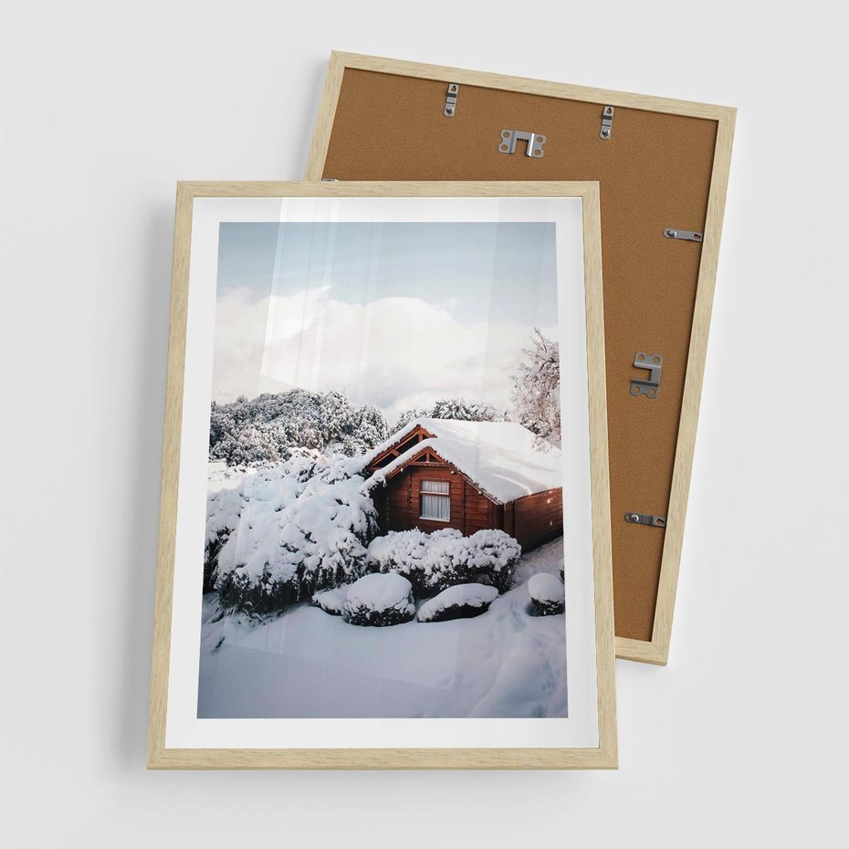 Plakat w ramie 50x70 - Zimowa Idylla w Górach - zima w górach, ośnieżone góry - rama drewno