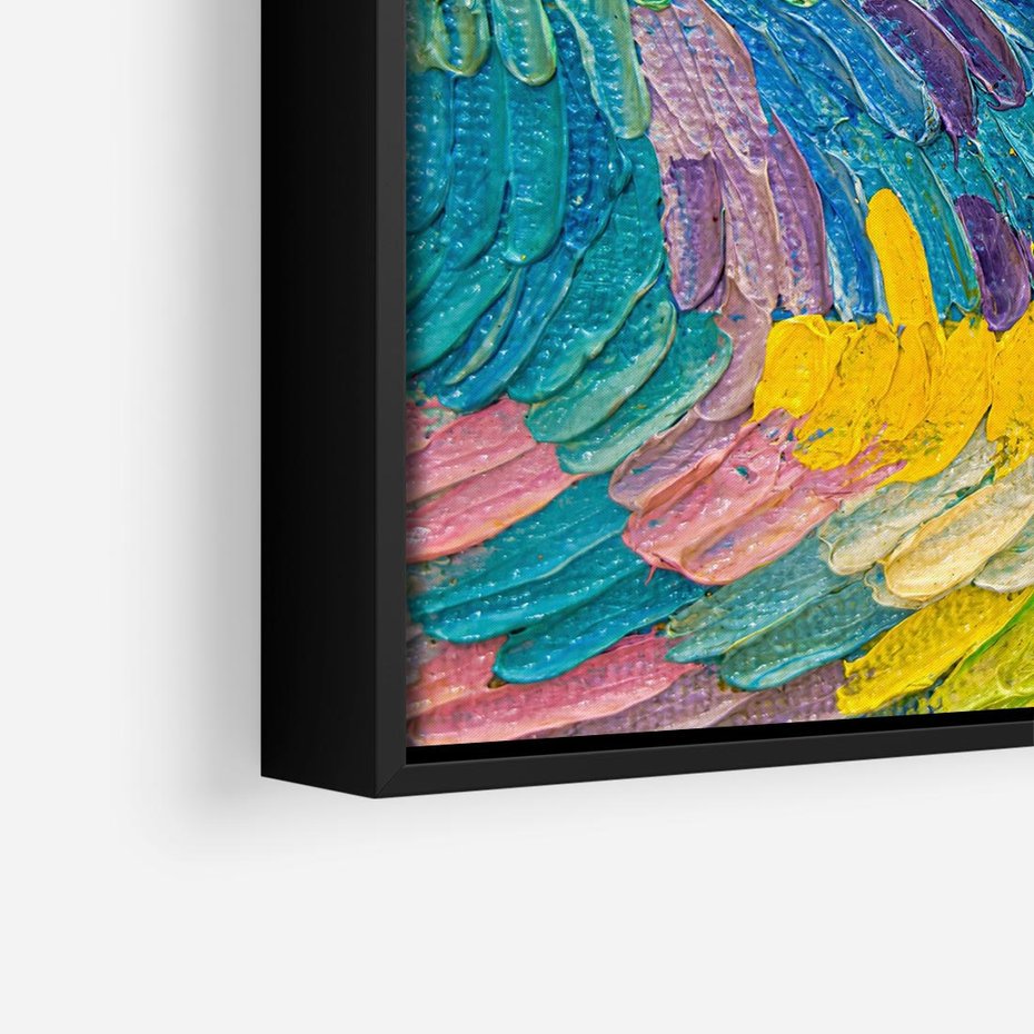 Obraz w ramie 50x50 - Egzotyczne Pióra - abstrakcyjne dzieło, farby olejne - rama czarna