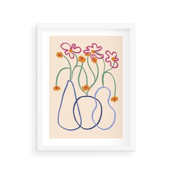 Plakat w ramie 50x70 - Migocące Pastelowe Impresje - minimalistyczny abstrakcyjny obraz, prymitywne kwiatki - rama biała