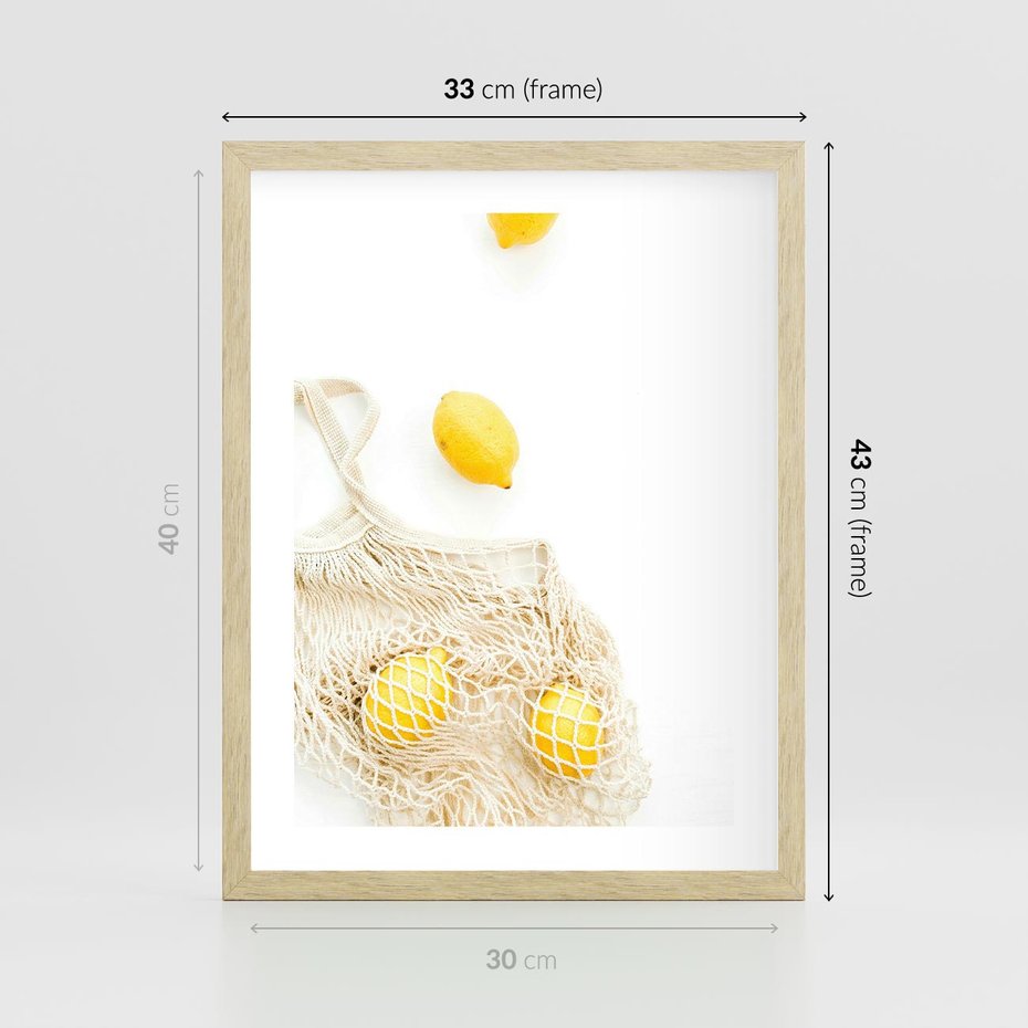 Plakat w ramie 30x40 - Cytrynowa Siatka - cytryny, materiałowa siatka - rama drewno
