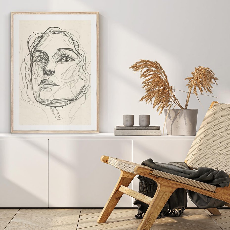 Plakat w ramie 40x50 - Konturem Uchwycone - plakat, minimalistyczny szkic - rama drewno
