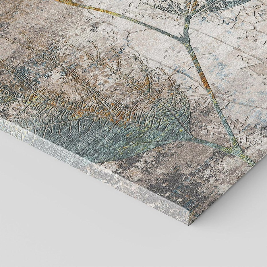 Obraz na płótnie 150x50 - Betonowe Wspomnienia Liści - odciski w betonie, odbitki