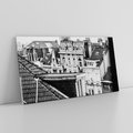 Obraz na płótnie 100x50 - Miasto w Retro Odsłonie - fotografia czarno biała, ujęcie na dachy wielkiego miasta
