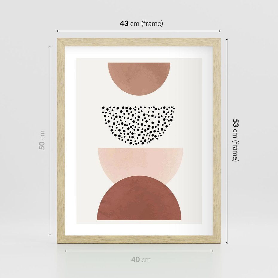 Plakat w ramie 40x50 - Geometryczna Harmonia w Brązach i Beżach - geometryczne kształty, brązy i beże - rama drewno