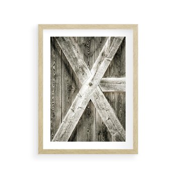 Plakat w ramie 40x50 - Drewniane Drzwi do Stodoły - stare drzwi do stodoły, drewniane - rama drewno