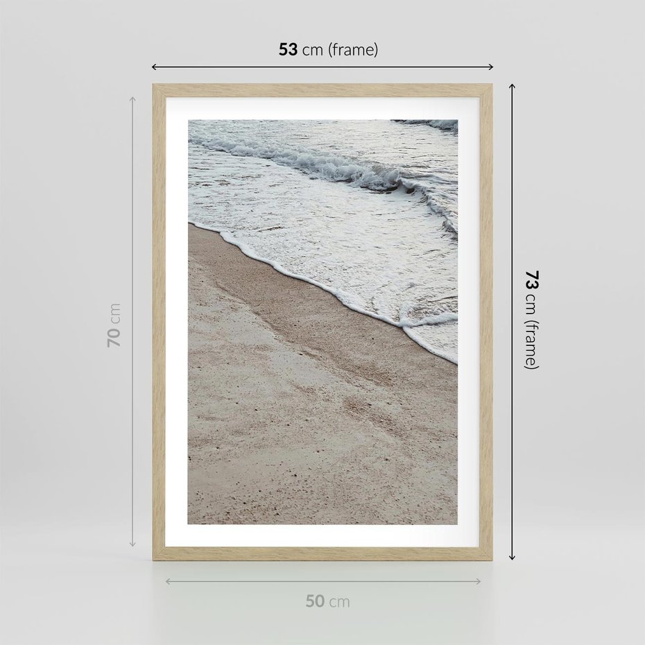 Plakat w ramie 50x70 - Brzeg Morza: Malownicza Plaża i Fale - morze, plaża - rama drewno