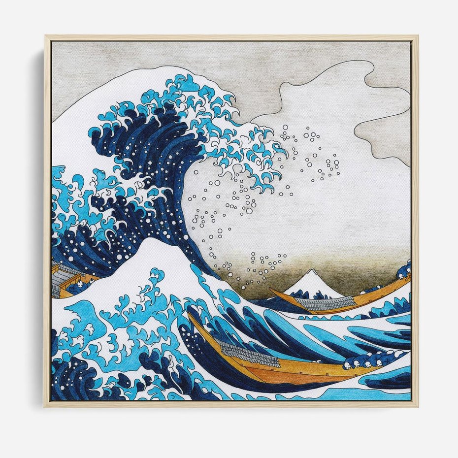 Obraz w ramie 50x50 - Wzburzone Morze - wielka fala w kaganawie, Hokusai - rama drewno