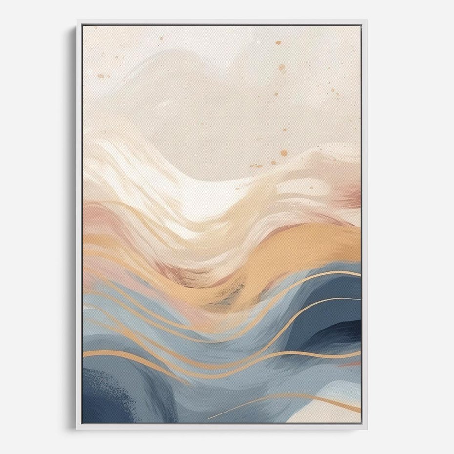 Obraz w ramie 70x100 - Ukojenie Współczesności - abstrakcyjne fale, gładkie linie - rama biała