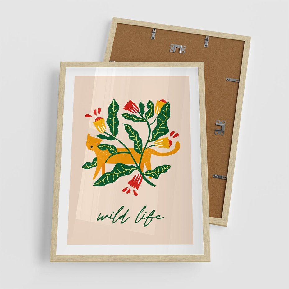 Plakat w ramie 50x70 - Tygrys w Kwiatach - tygrys, plakat - rama drewno