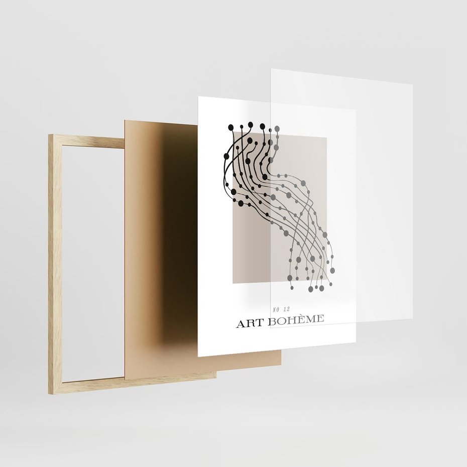 Plakat w ramie 40x50 - Migocące Konstrukcje Abstrakcji - sztuka minimalizmu, biało czarna rycina - rama drewno