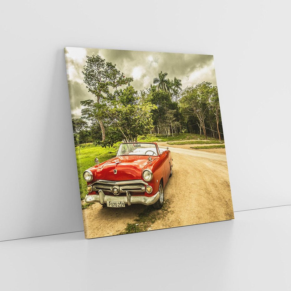 Obraz na płótnie 60x60 - Retro Samochód w Kubańskiej Opowieści - samochód, retro