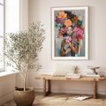 Plakat w ramie 30x40 - Z Głową w Kwiatach - obraz olejny, sztuka nowoczesna - rama drewno