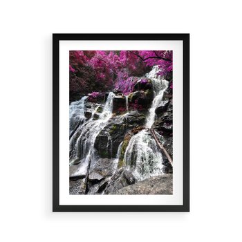 Plakat w ramie 30x40 - Wodospad wśród majestatycznych gór - wodospad, góry - rama czarna