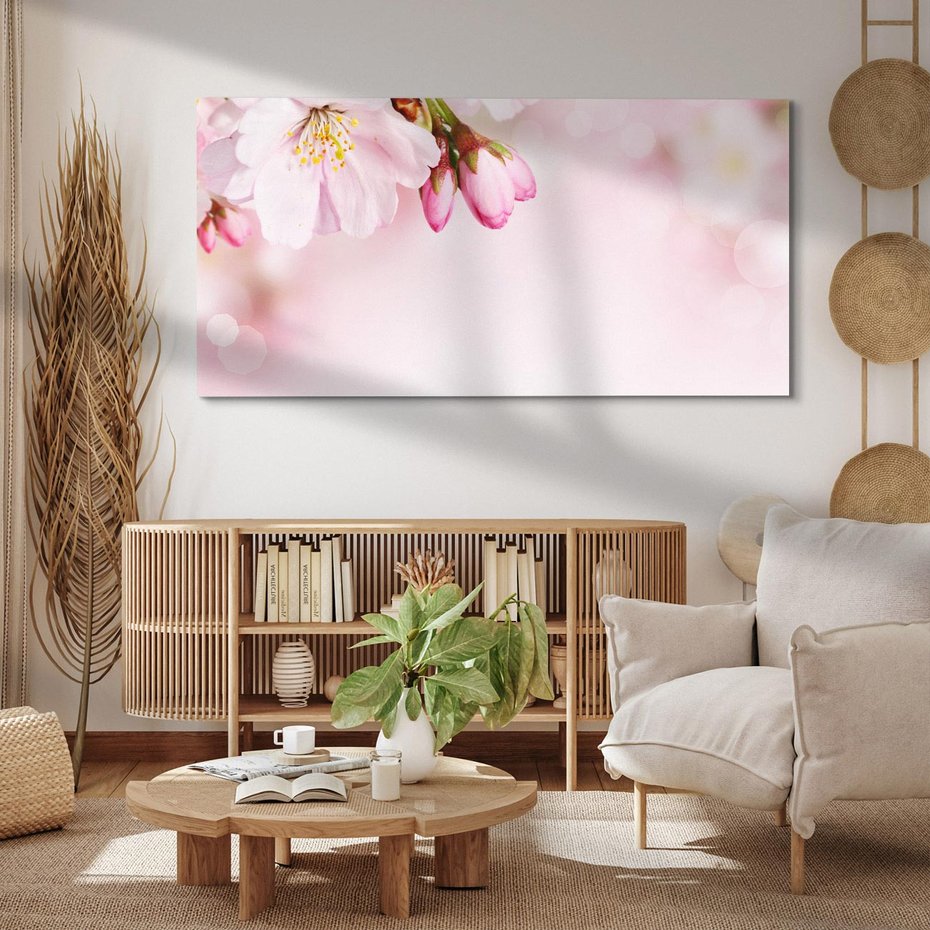 Obraz na płótnie 120x60 - Kwitnąca wiśnia: delikatność natury - kwitnąca, wiśnia