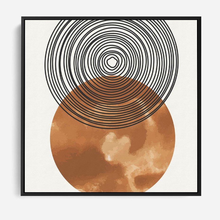 Obraz w ramie 50x50 - Taniec Okręgów - boho obraz, geometria - rama czarna