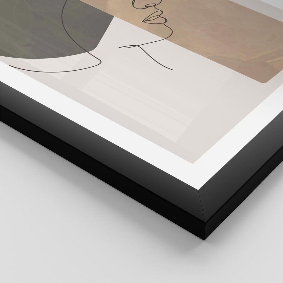 Plakat w ramie 40x50 - Jedną Linią: Kobieca Twarz - abstrakcja, plamy w tle - rama czarna