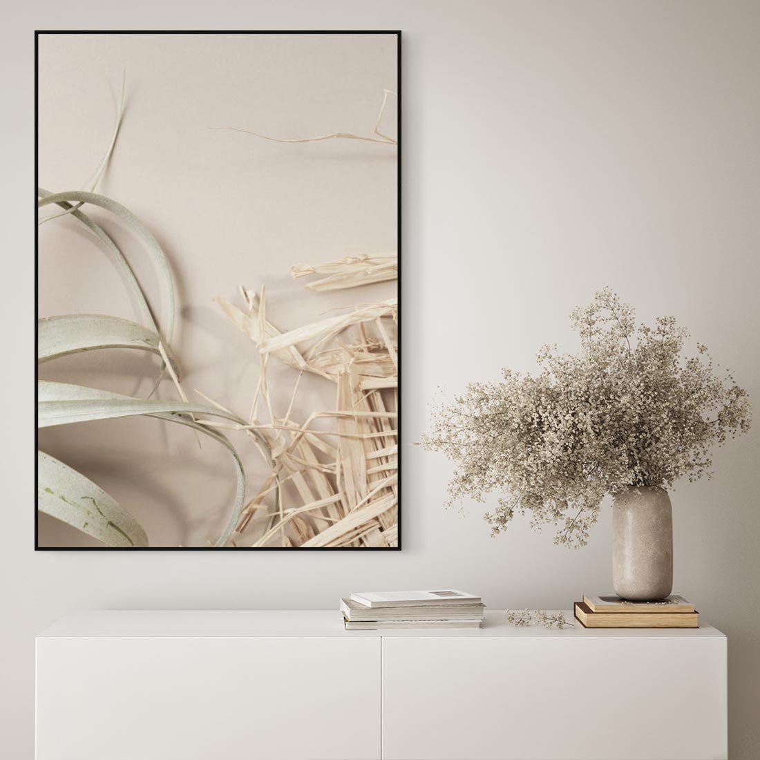 Obraz w ramie 50x70 - Boho urok suchych liści - suche, liście - rama czarna