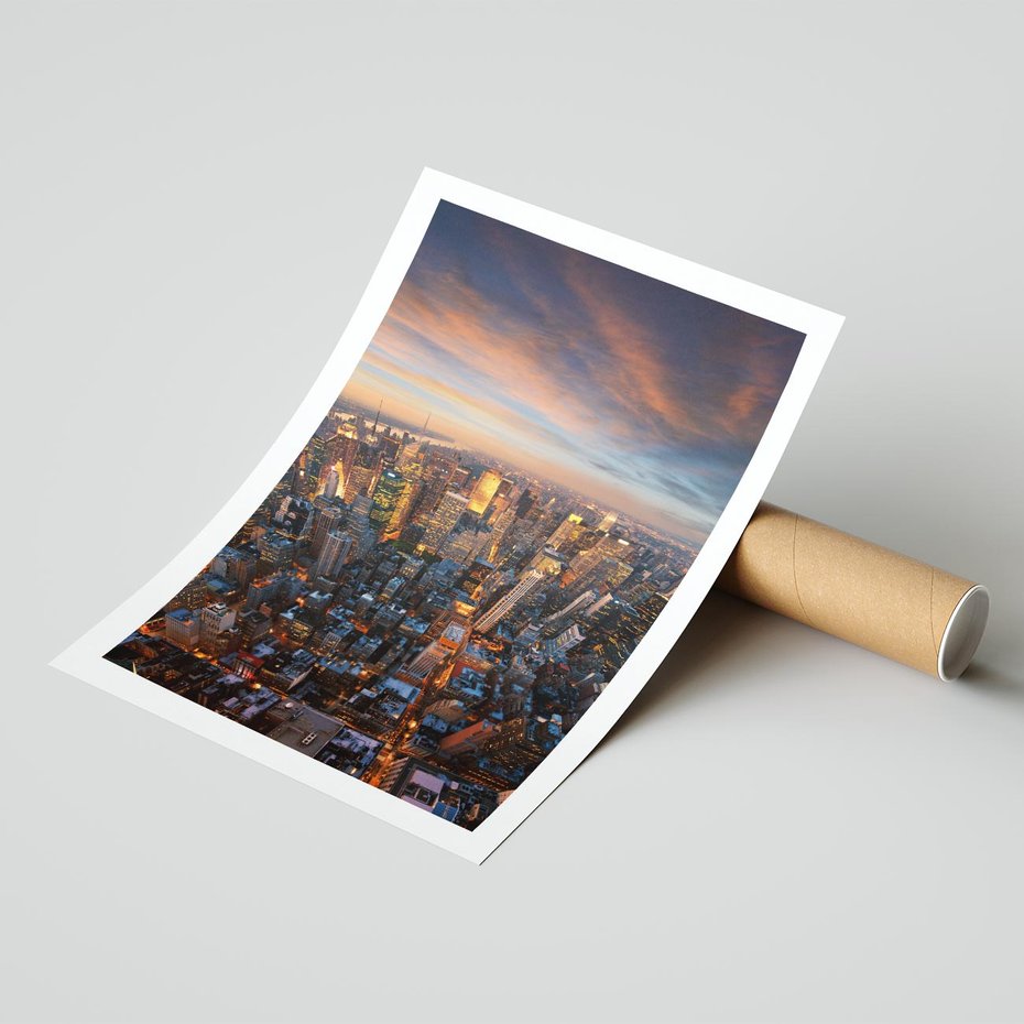 Plakat bez ramy 21x30 - Miasto wieżowców w perspektywie - miasto, wieżowce