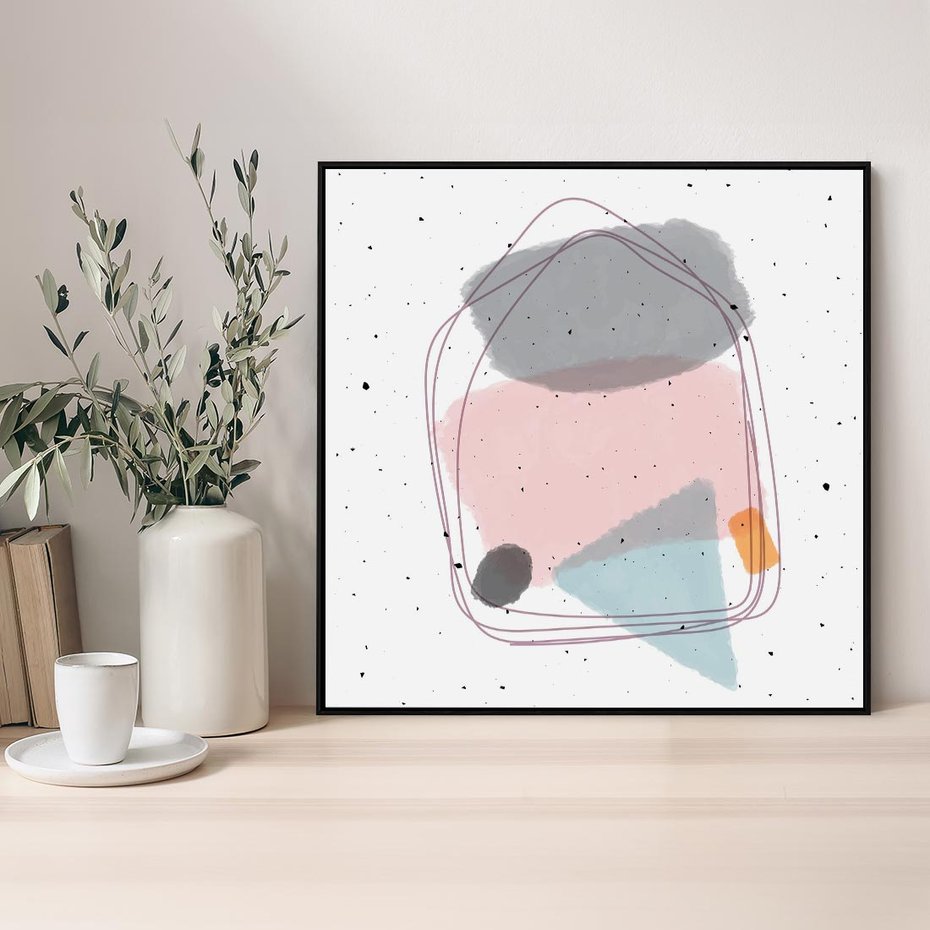 Obraz w ramie 50x50 - Migotliwa Opowieść - abstrakcyjna kompozycja, jak ręcznie malowana - rama czarna