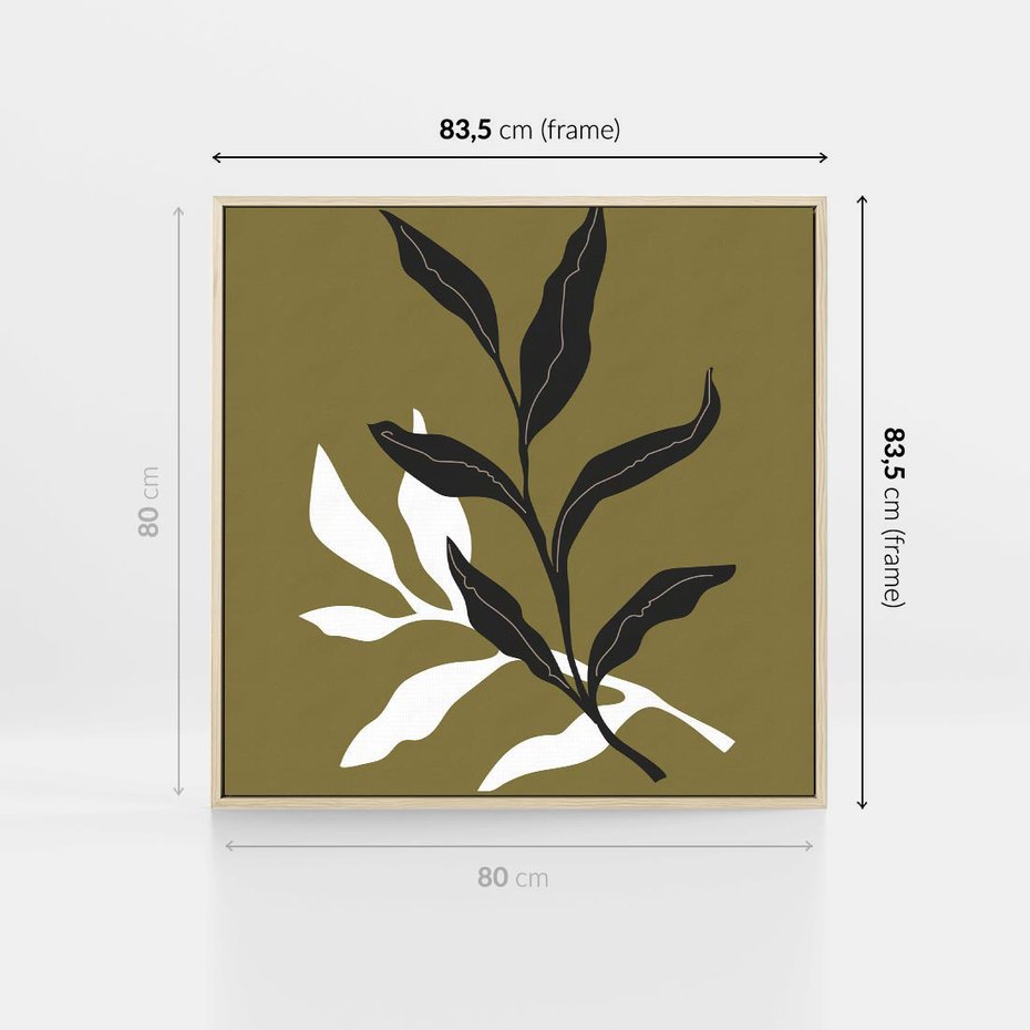 Obraz w ramie 80x80 - Wewnętrzne Odsłony - liście, gałązki - rama drewno