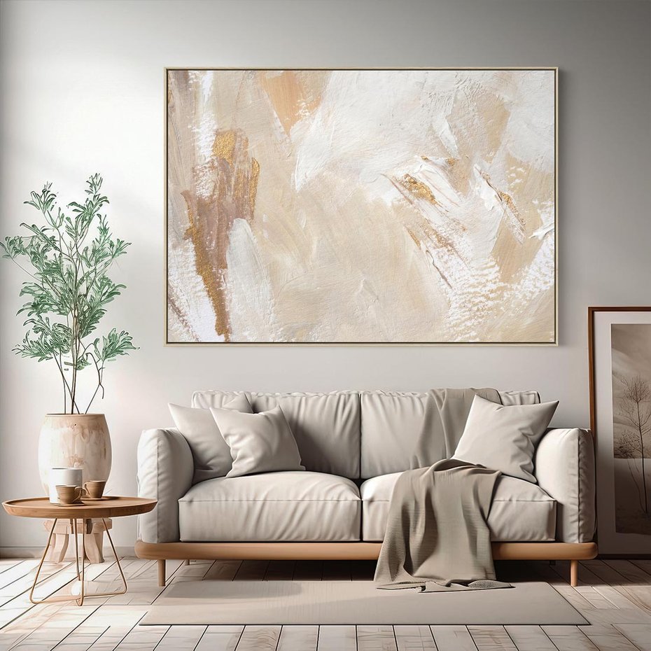 Obraz w ramie 100x70 - Elegancja w Złocistym Chaosie - złoto beż, abstrakcja - rama drewno