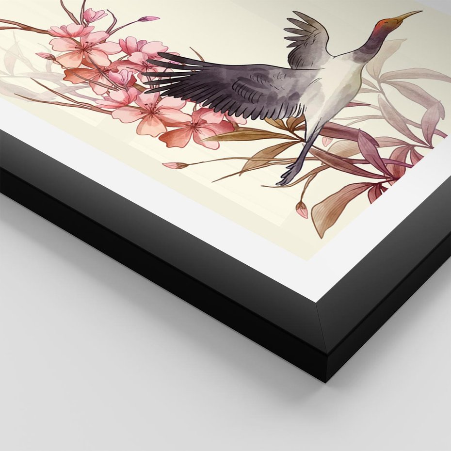 Plakat w ramie 50x70 - Szept Japonii - japońska sztuka, ptak - rama czarna