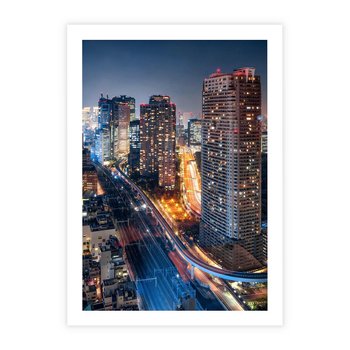Plakat bez ramy 30x40 - Miasto nocą z wieżowcami w tle - miasto, nocą