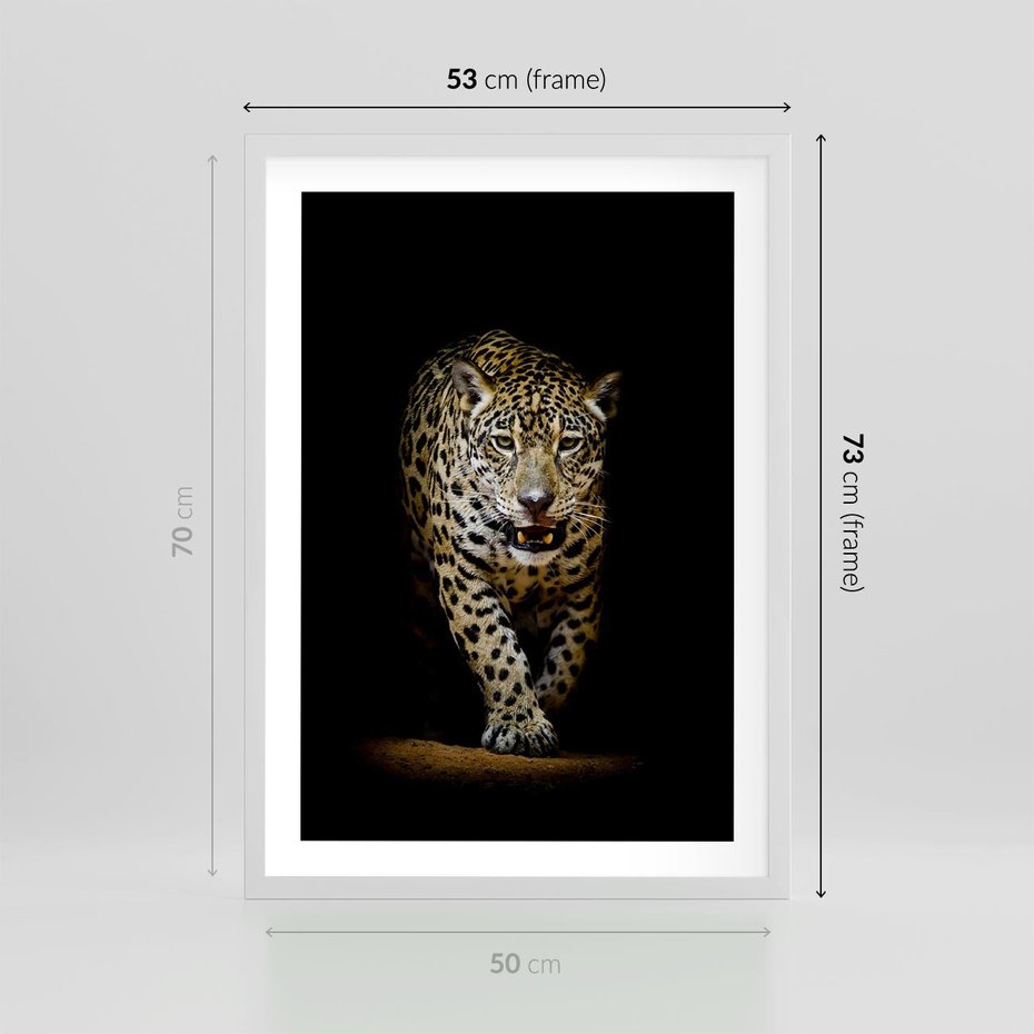 Plakat w ramie 50x70 - Elegancja lamparta - lampart, pantera - rama biała