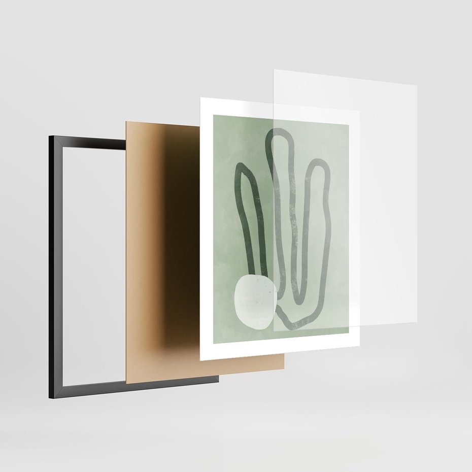 Plakat w ramie 40x50 - Spokojne Kształty Natury - zielona abstrakcja, zgaszona zieleń - rama czarna