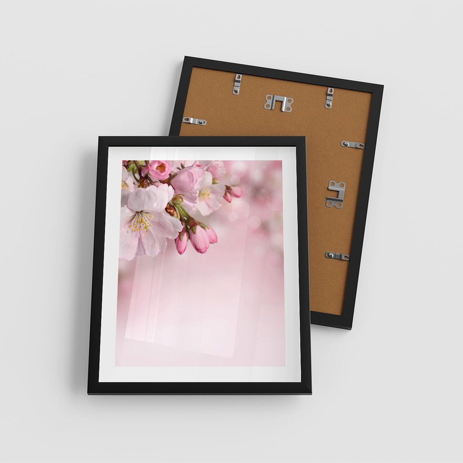 Plakat w ramie 40x50 - Kwitnąca wiśnia: delikatność natury - kwitnąca, wiśnia - rama czarna