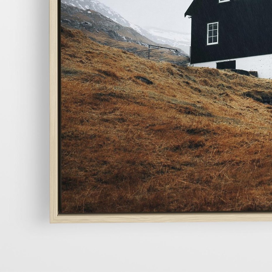 Obraz w ramie 50x50 - Ciepło i Przytulność - skandynawski, domek - rama drewno