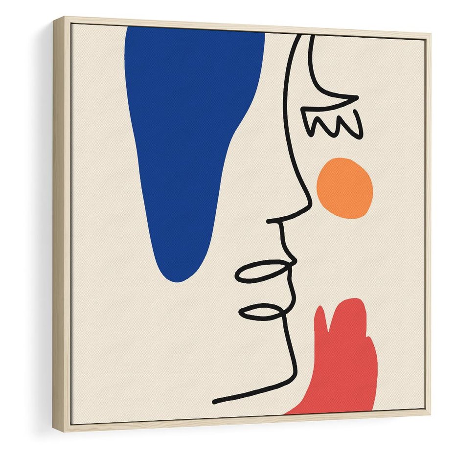 Obraz w ramie 50x50 - Rozbijające Symfonie Form - abstrakcyjny obraz, przypomina twarz - rama drewno