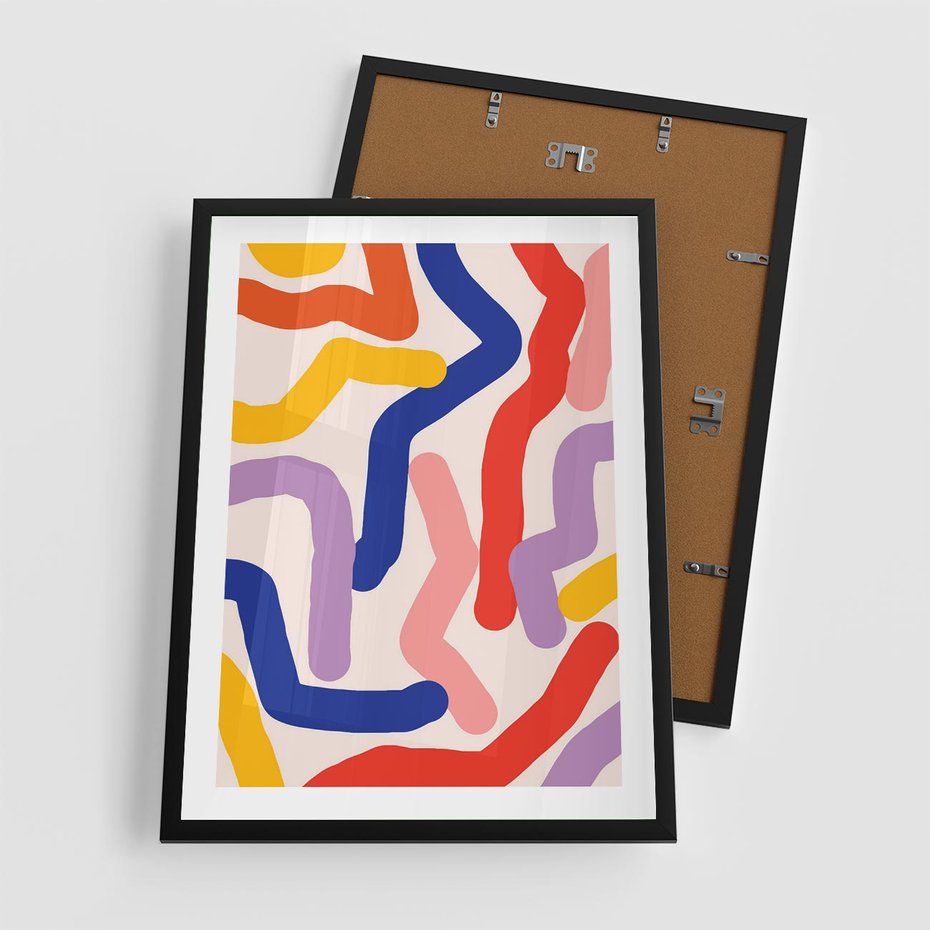 Plakat w ramie 50x70 - Abstrakcyjne Dialogi - abstrakcyjny kolorowy obraz, kolorowe linie - rama czarna