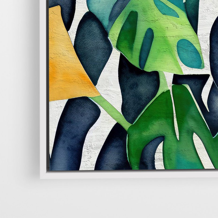 Obraz w ramie 50x70 - Tropikalne Pragnienia - akwarela, liście tropikalne - rama biała