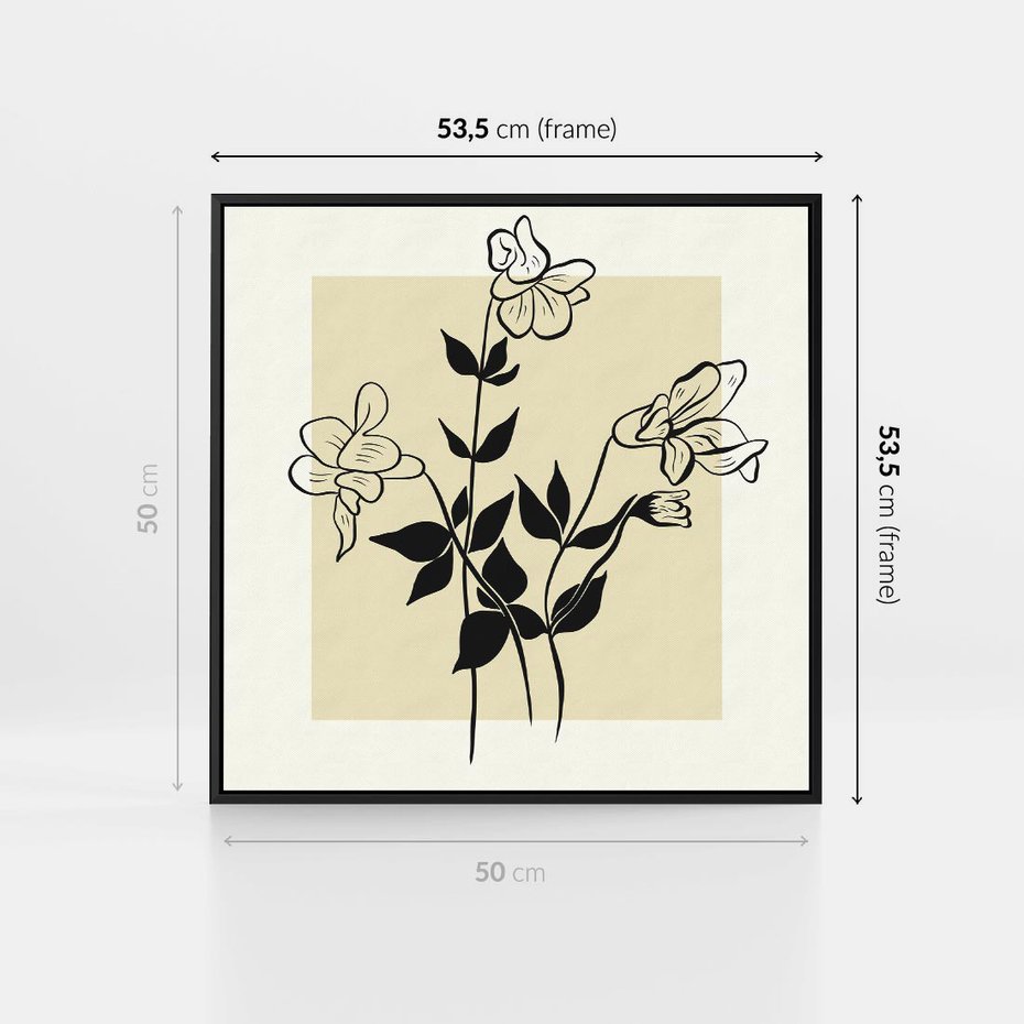 Obraz w ramie 50x50 - Malowane szkicowe tęsknoty - kwiaty, typografia - rama czarna