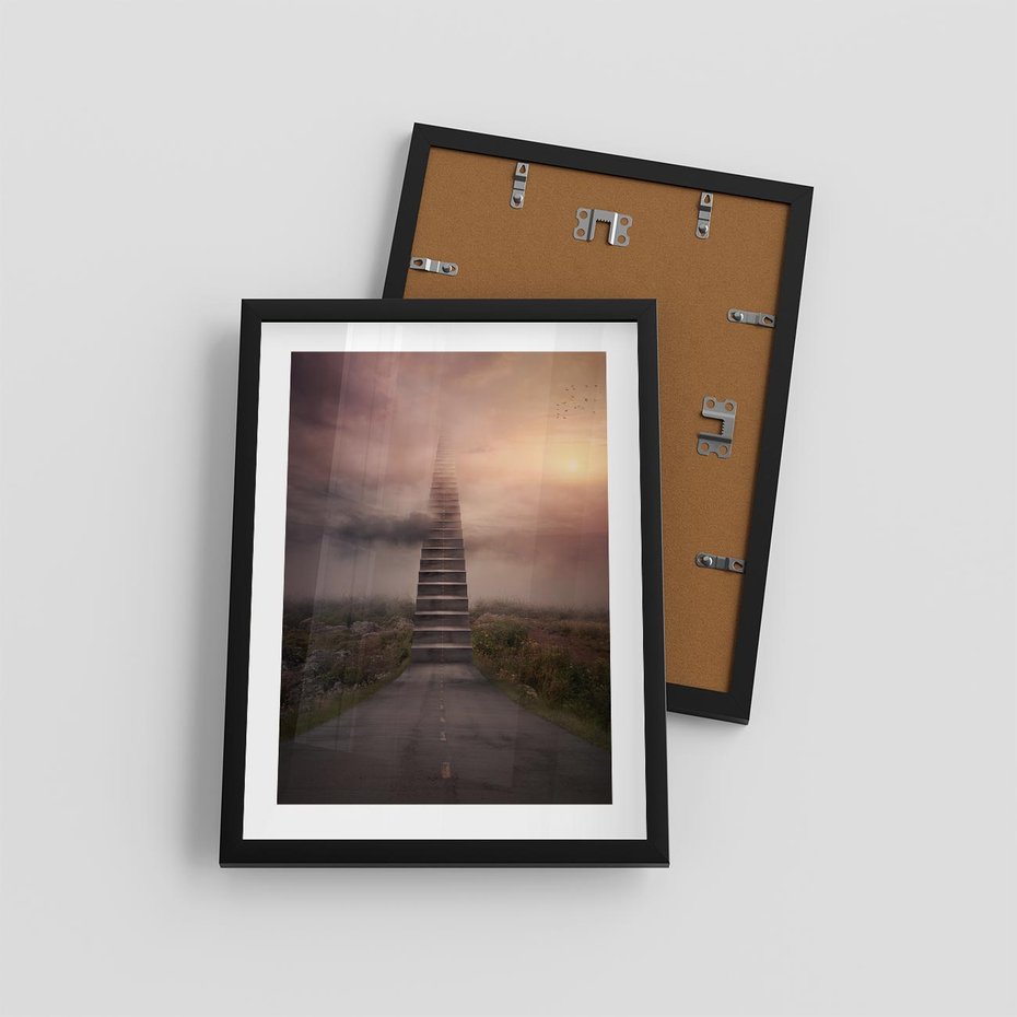 Plakat w ramie 30x40 - Wędrówka po malowniczej drodze - droga, schody - rama czarna