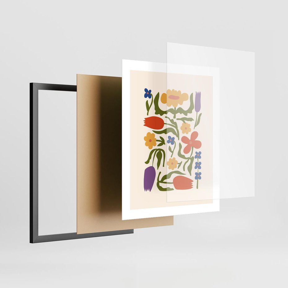 Plakat w ramie 40x50 - Minimalistyczna Harmonia - kwiaty, sztuka nowoczesna - rama czarna
