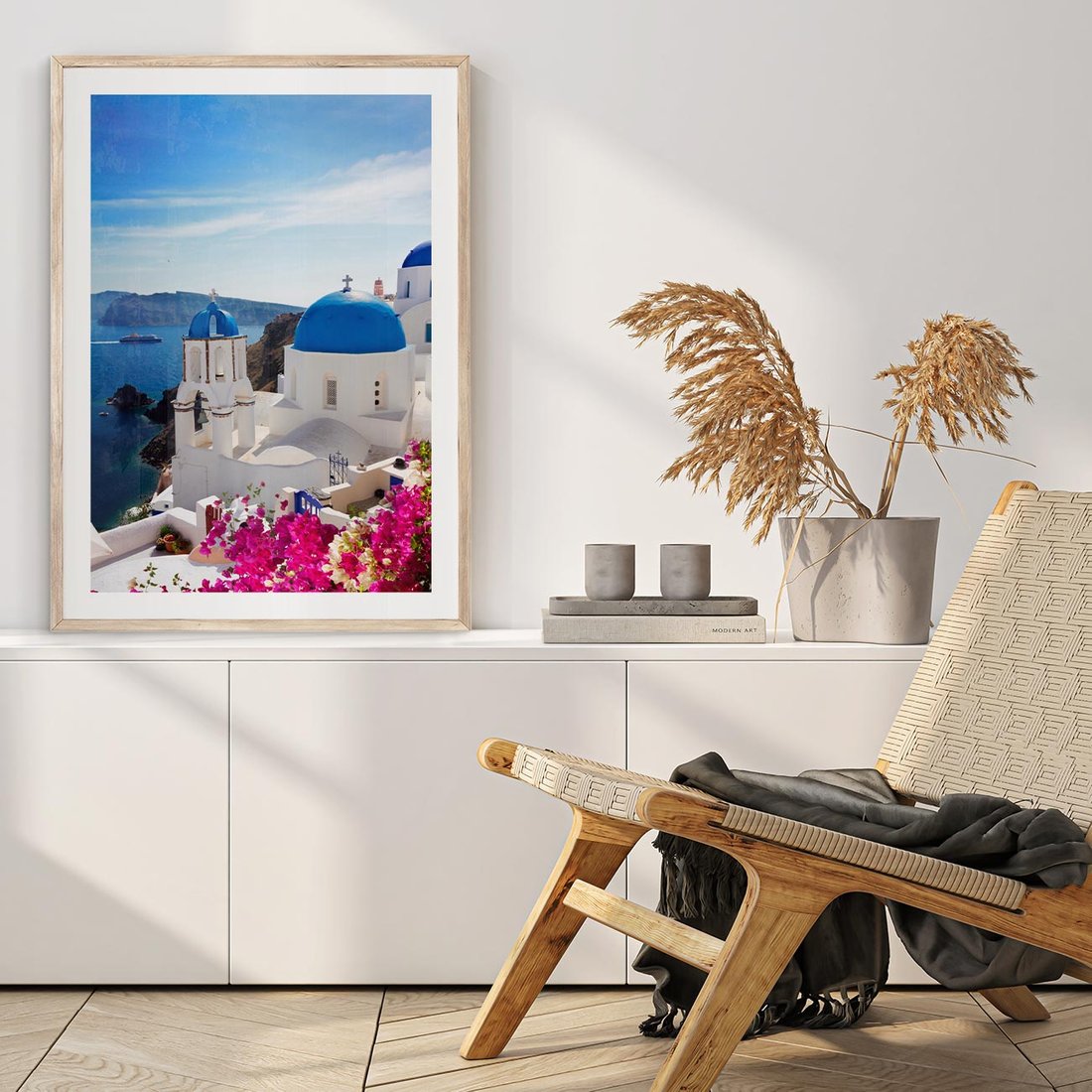 Plakat w ramie 30x40 - Perspektywa na Santorini - Santorini, perspektywa - rama drewno