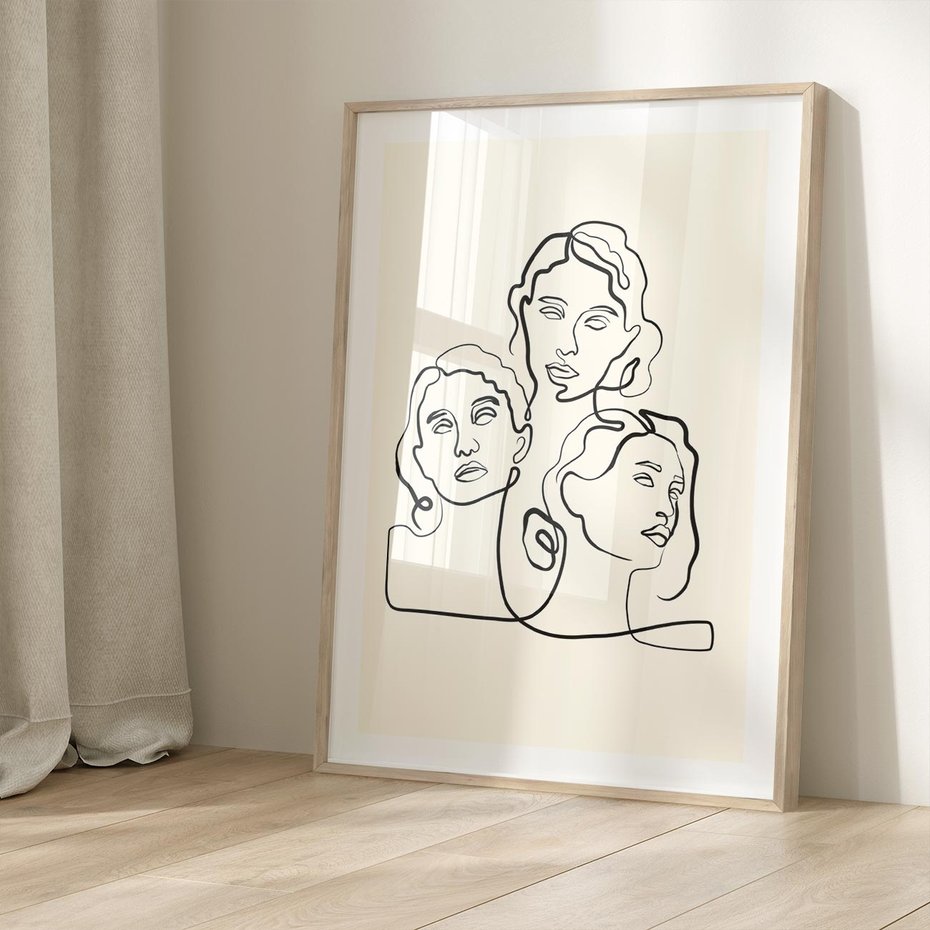 Plakat w ramie 50x70 - Trzy Kobiety - 3 kobiety, antyczny posag - rama drewno