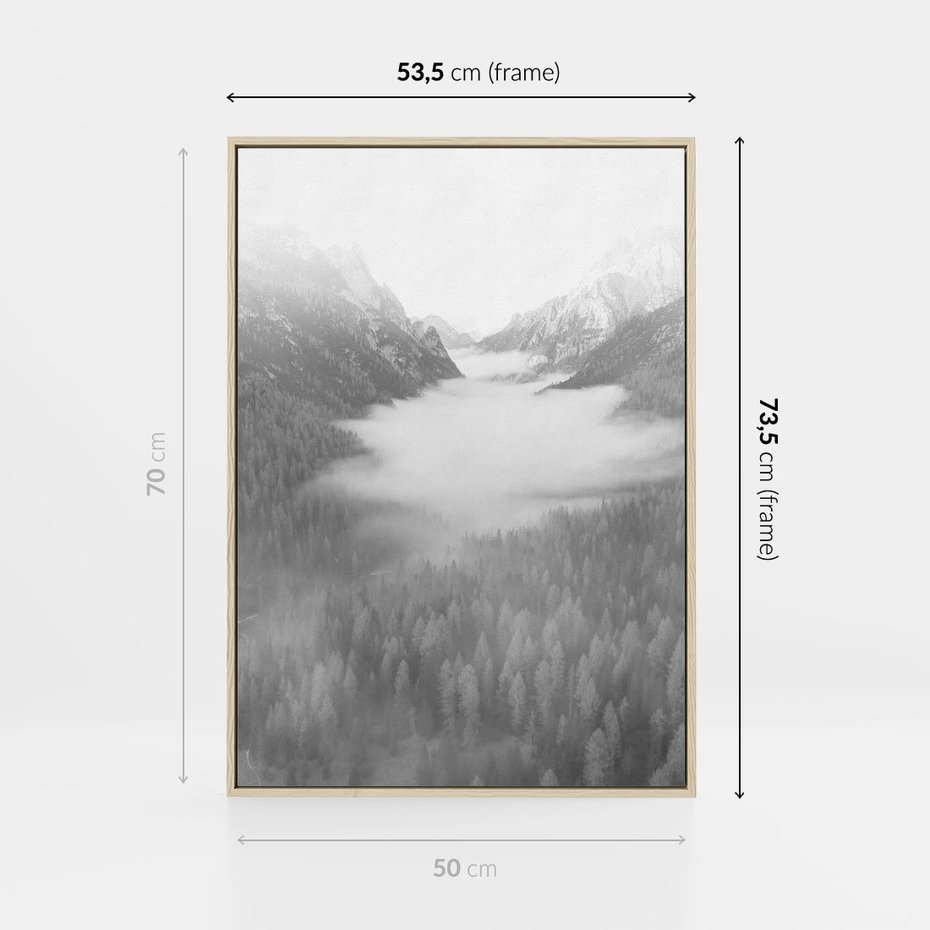 Obraz w ramie 50x70 - Szare Góry - zamglony krajobraz, las - rama drewno