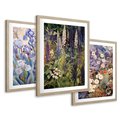 Zestaw obrazy w ramie 50x70 galeria - kwiaty, łąka, akwarela, irys, boho - rama drewno