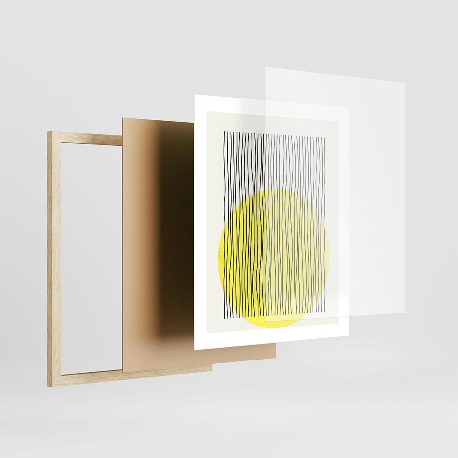 Plakat w ramie 40x50 - Ciepłe Przenikanie - geometria, żółte koło - rama drewno